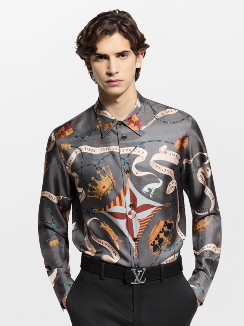 Louis Vuitton Crown Print Silk Long Sleeve Shirt Navy view