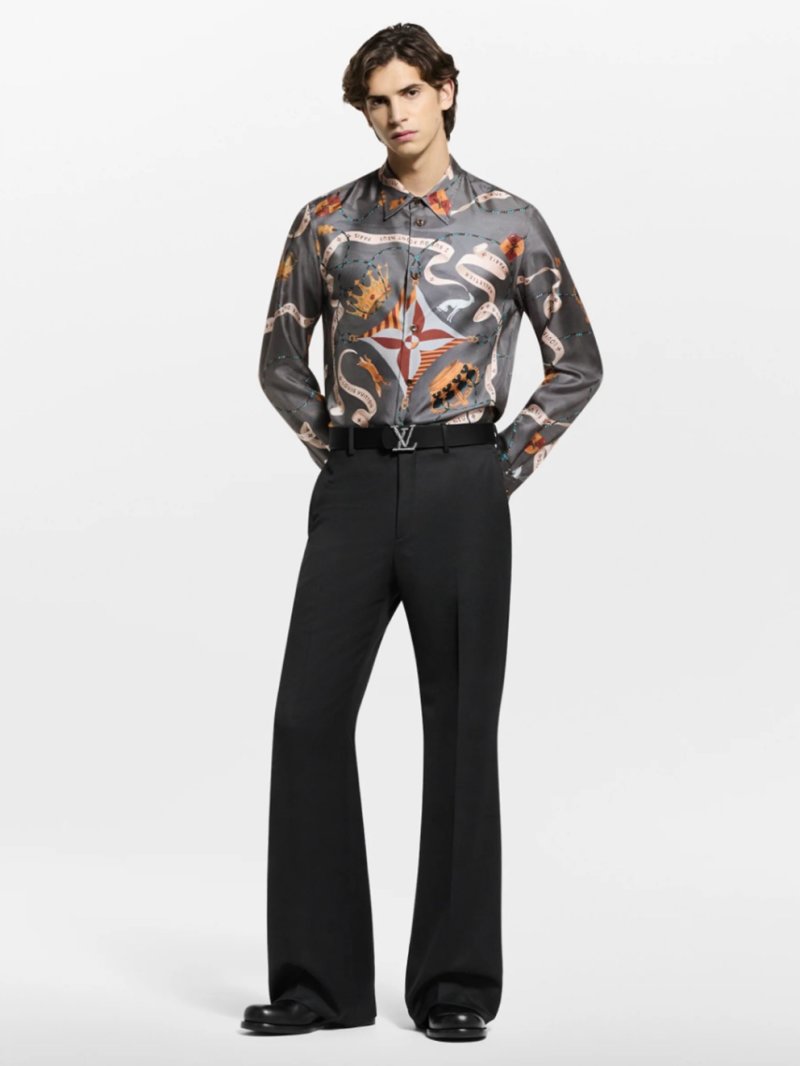 Louis Vuitton Crown Print Silk Long Sleeve Shirt Navy view