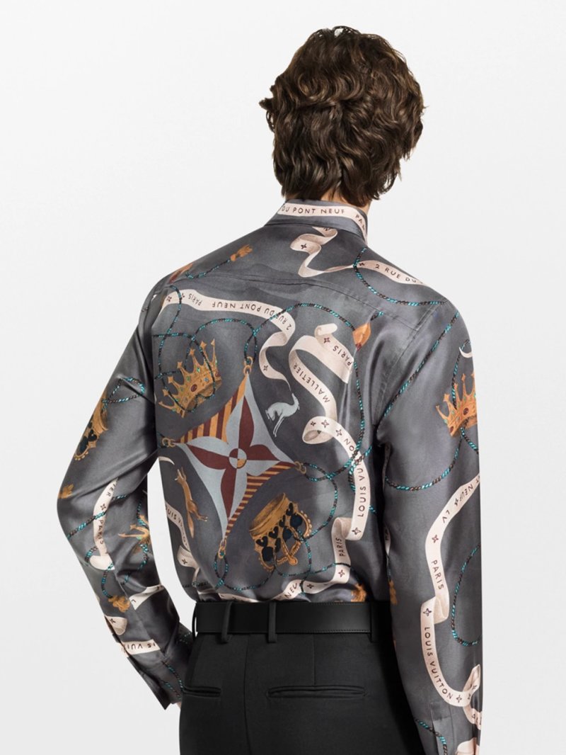 Louis Vuitton Crown Print Silk Long Sleeve Shirt Navy view