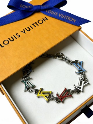 Louis Vuitton LV Monogram Charm Silver Chain Bracelet view 4