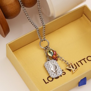 LV Shell Monogram Pendant Necklace Silver