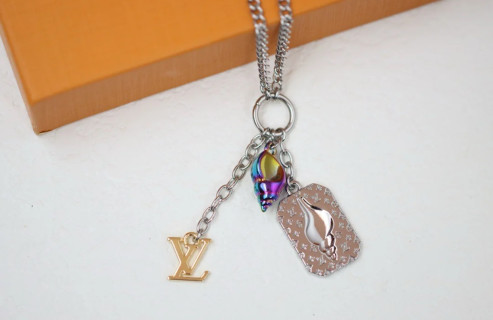LV Shell Monogram Pendant Necklace Silver view 6