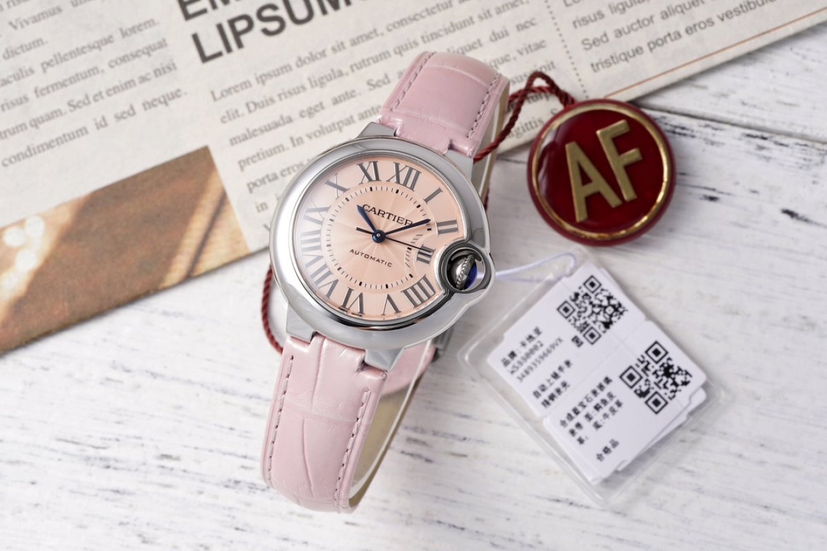 Cartier Ballon Bleu 33mm Pink Leather Automatic Watch
