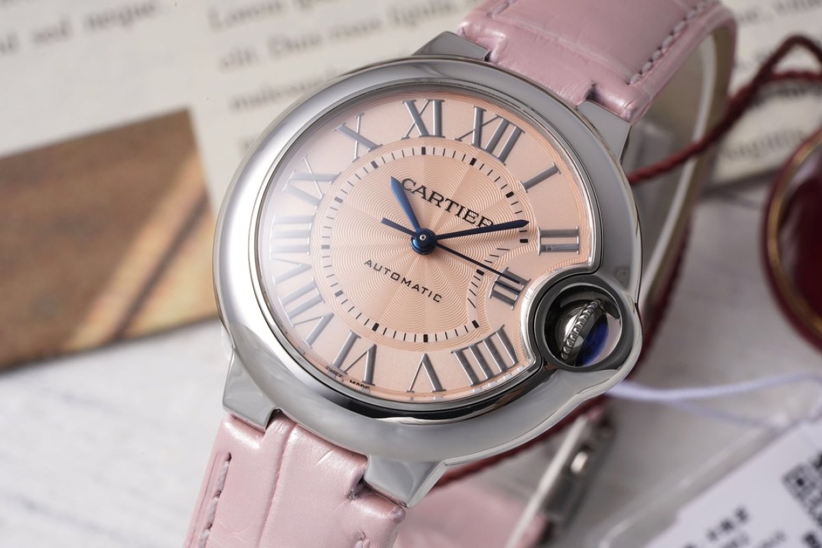 Cartier Ballon Bleu 33mm Pink Leather Automatic Watch view