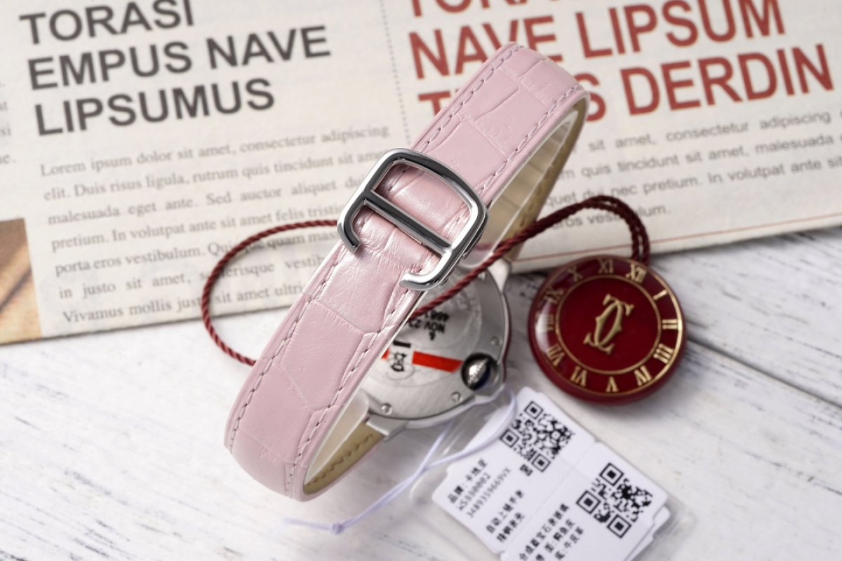 Cartier Ballon Bleu 33mm Pink Leather Automatic Watch view