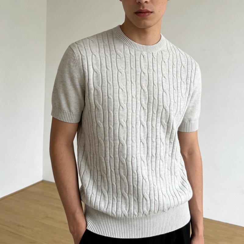 Cream Cable Knit Short Sleeve Sweater view
