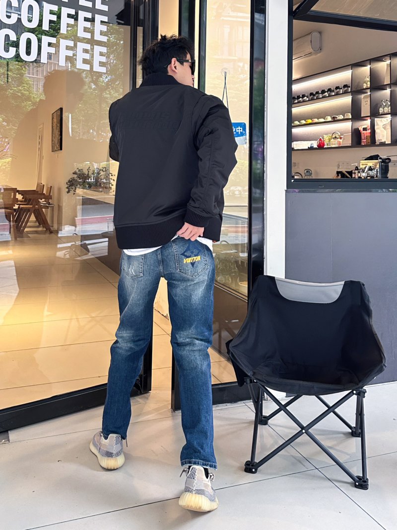 Distressed Blue Denim Jeans - Ripped Knee Fit view