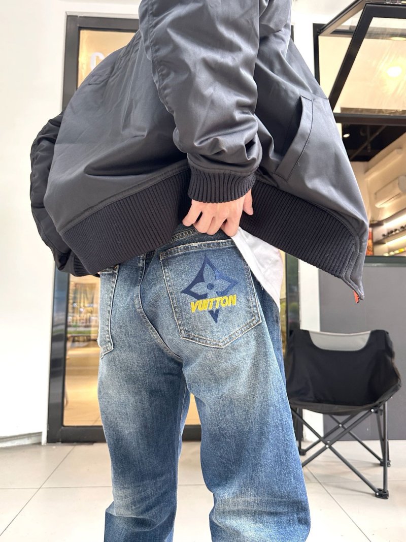 Distressed Blue Denim Jeans - Ripped Knee Fit view