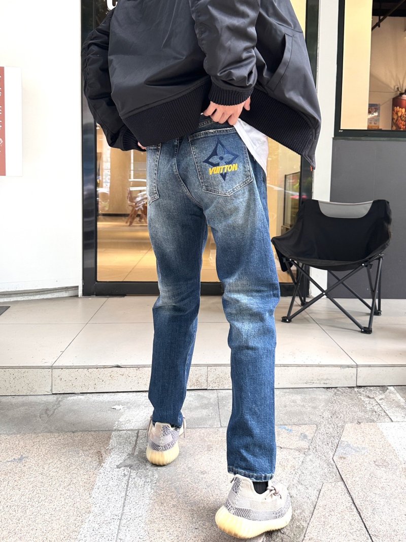 Distressed Blue Denim Jeans - Ripped Knee Fit view