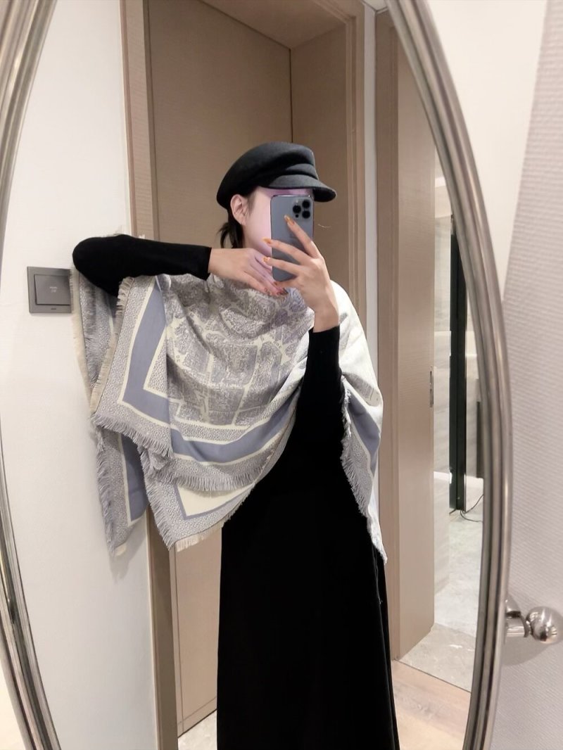 Dior ZP166 Twill Square Scarf – Grey & Cream