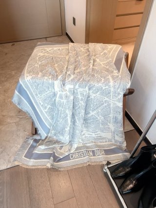 Dior ZP166 Twill Square Scarf – Grey & Cream view 4