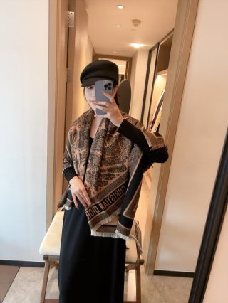 Dior ZP166 Twill Square Scarf – Grey & Cream view 5