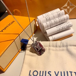 Louis Vuitton LV Monogram Pendant Silver Chain Necklace view 3