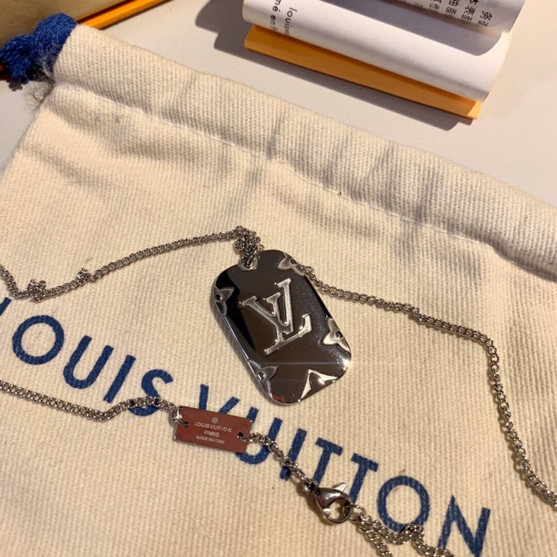 Louis Vuitton LV Monogram Pendant Silver Chain Necklace view