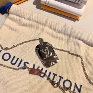 Louis Vuitton LV Monogram Pendant Silver Chain Necklace view 4