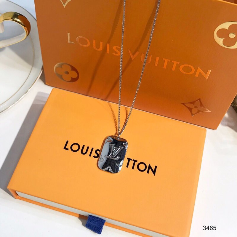 Louis Vuitton LV Monogram Pendant Silver Chain Necklace view