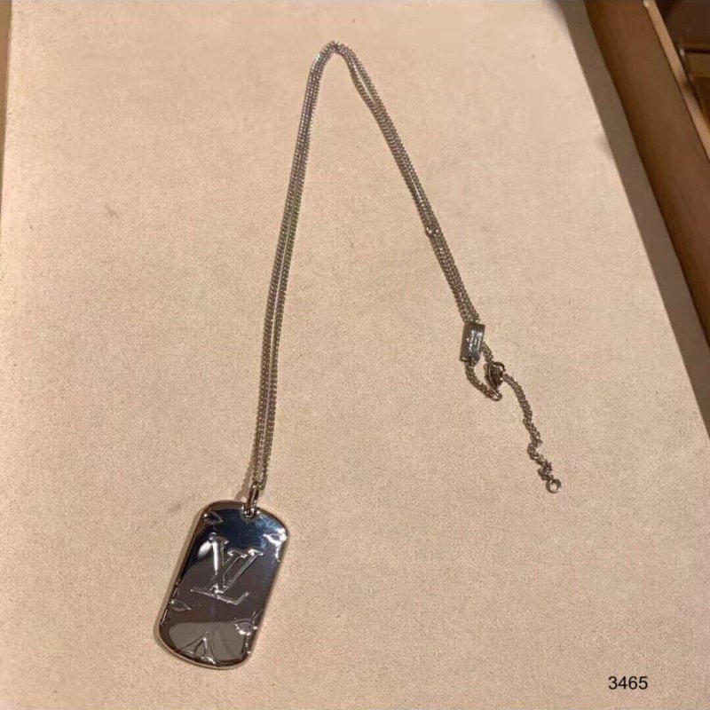 Louis Vuitton LV Monogram Pendant Silver Chain Necklace view