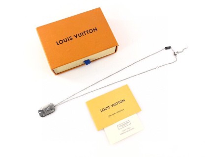 Louis Vuitton LV Monogram Pendant Silver Chain Necklace view 8