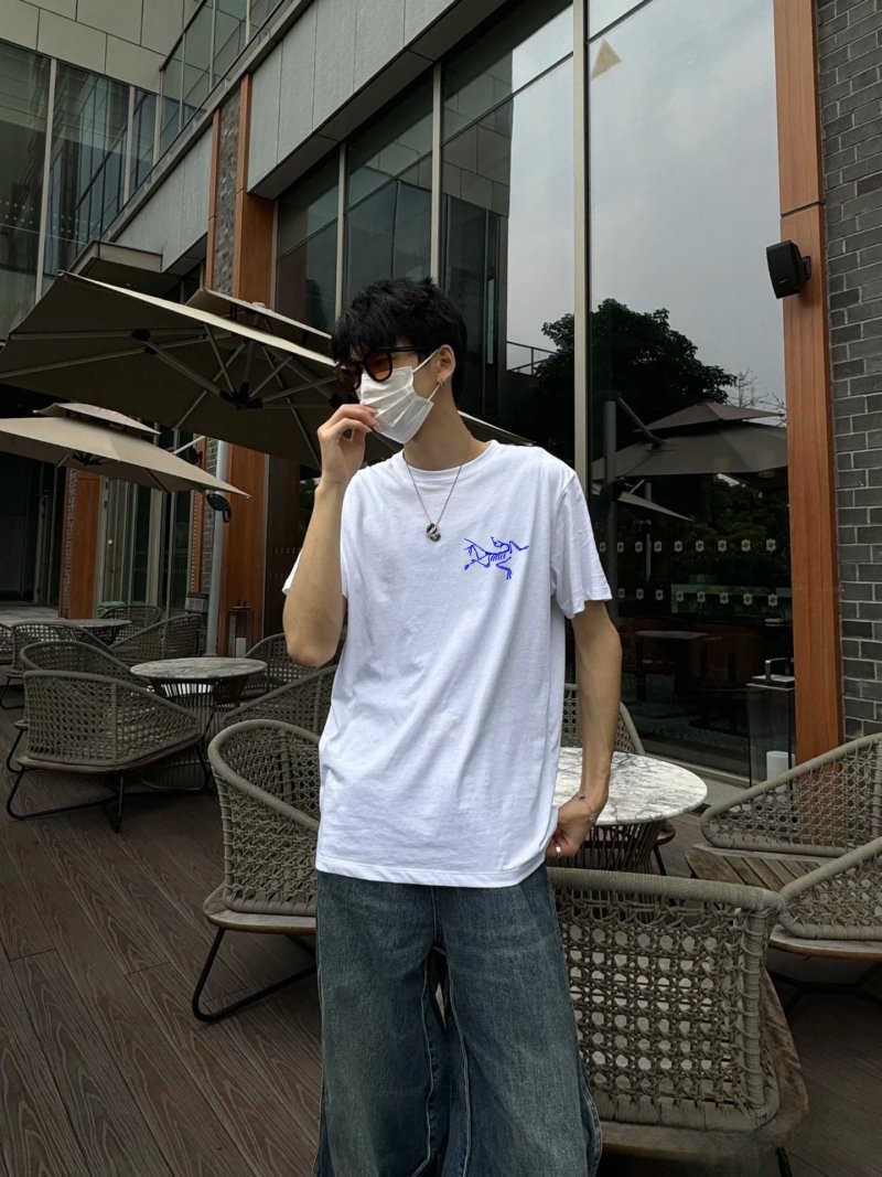 White Classic T-Shirt with Blue Graphic Print