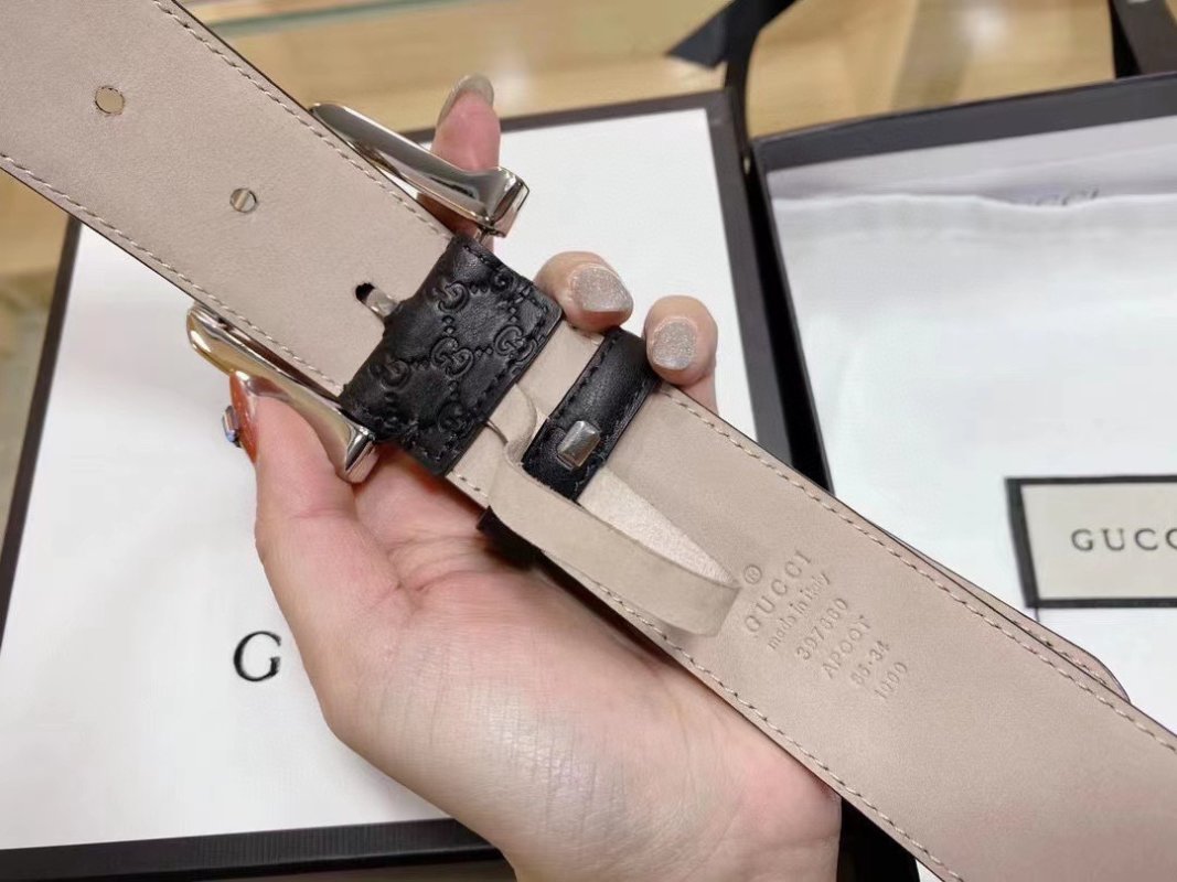 Gucci GG Monogram Black Leather Belt with Metal Buckle view