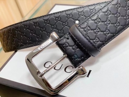 Gucci GG Monogram Black Leather Belt with Metal Buckle view 8