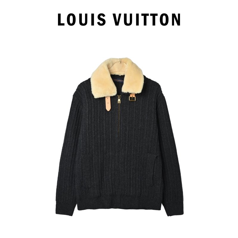 Black Ribbed Knit Jacket with Sherpa Collar view
