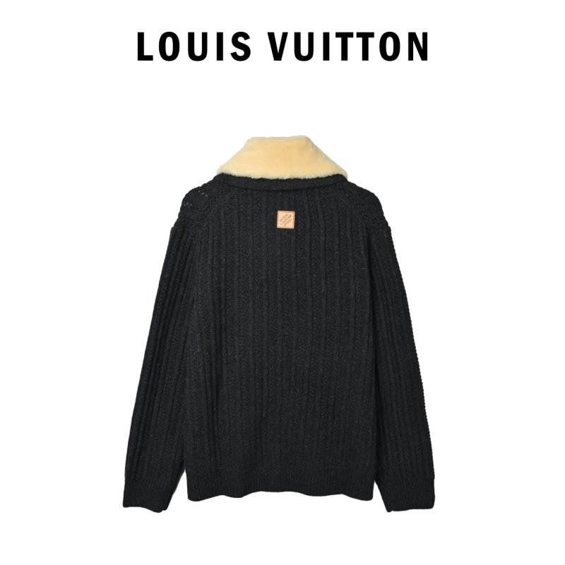 Black Ribbed Knit Jacket with Sherpa Collar view