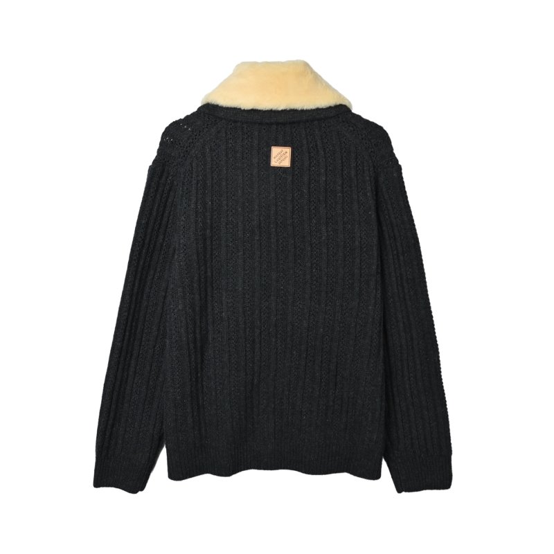 Black Ribbed Knit Jacket with Sherpa Collar view