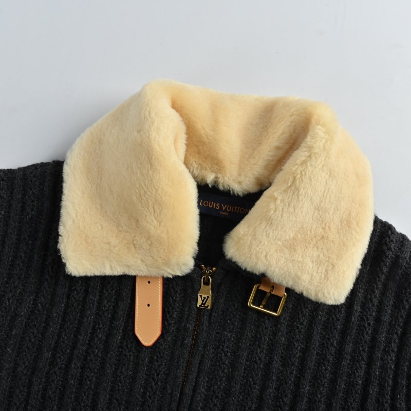 Black Ribbed Knit Jacket with Sherpa Collar view