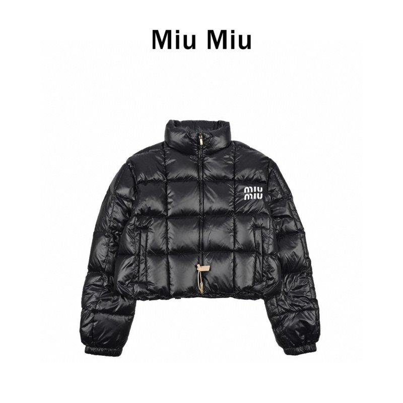 Black Quilted Puffer Down Jacket with Gold Zipper view