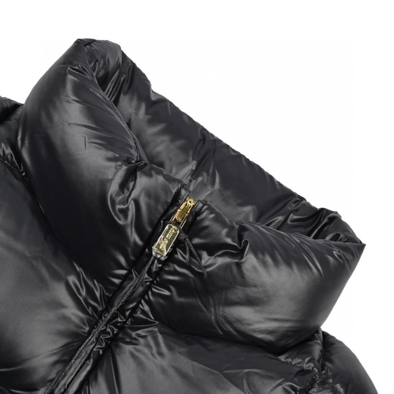 Black Quilted Puffer Down Jacket with Gold Zipper view