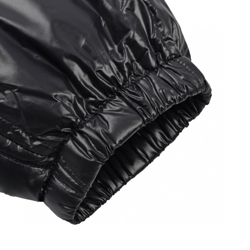 Black Quilted Puffer Down Jacket with Gold Zipper view