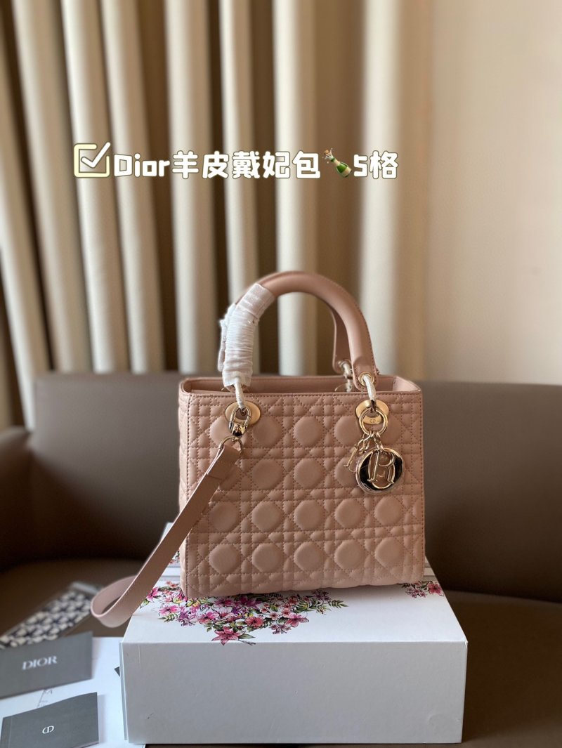 Dior Lady Dior Quilted Lamb Leather Tote Bag Nude Beige