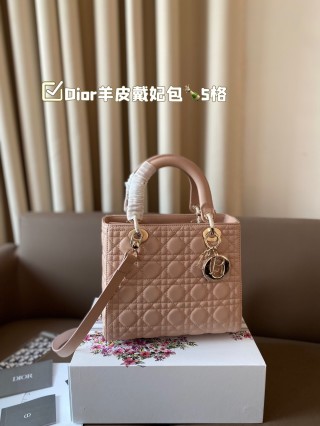 Dior Lady Dior Quilted Lamb Leather Tote Bag Nude Beige