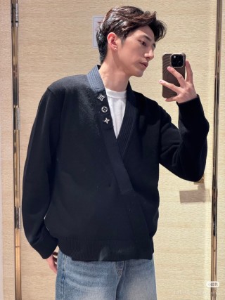 Louis Vuitton Black Wool Knit Sweater with Monogram Trim view 5