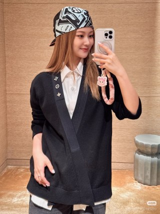 Louis Vuitton Black Wool Knit Sweater with Monogram Trim view 6