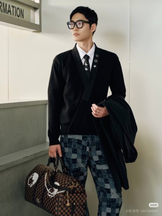 Louis Vuitton Black Wool Knit Sweater with Monogram Trim view 9