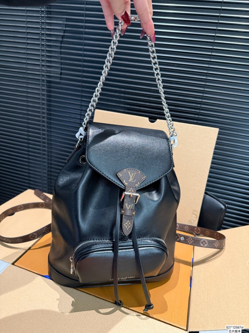 Louis Vuitton Black Leather Backpack with Chain Detail view