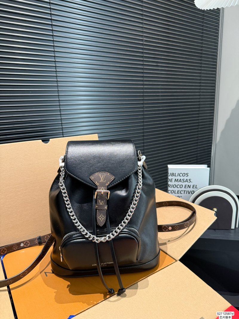 Louis Vuitton Black Leather Backpack with Chain Detail view