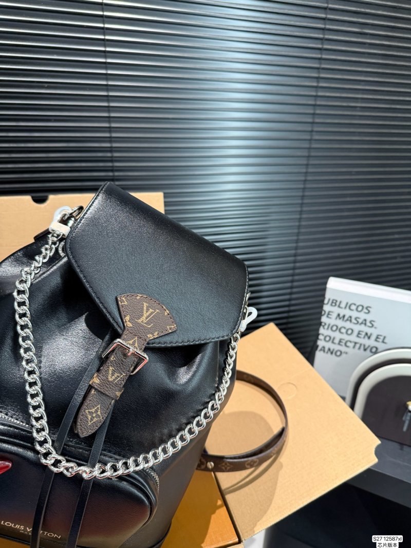 Louis Vuitton Black Leather Backpack with Chain Detail view