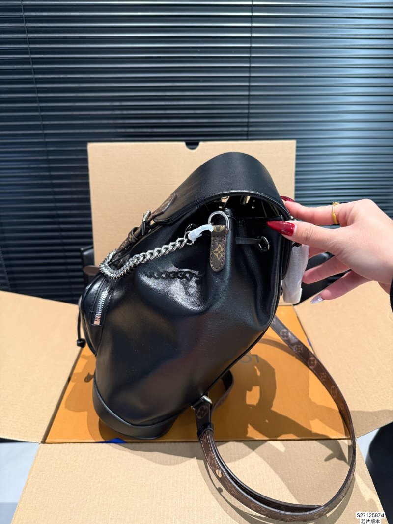 Louis Vuitton Black Leather Backpack with Chain Detail view