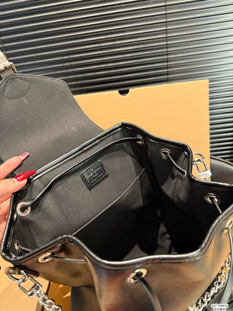 Louis Vuitton Black Leather Backpack with Chain Detail view
