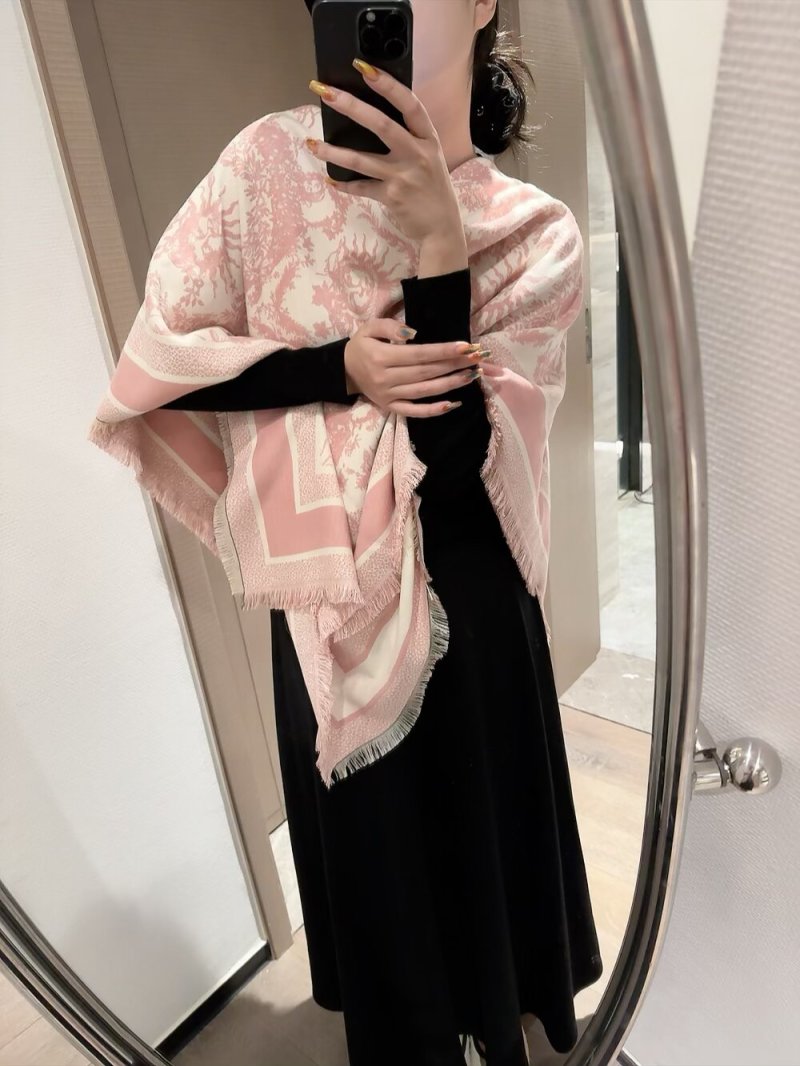 Dior 4 Saisons Printemps Soleil Pink Silk Cashmere Square Scarf