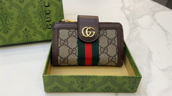 Gucci GG Canvas Wallet with Web Stripe - Brown