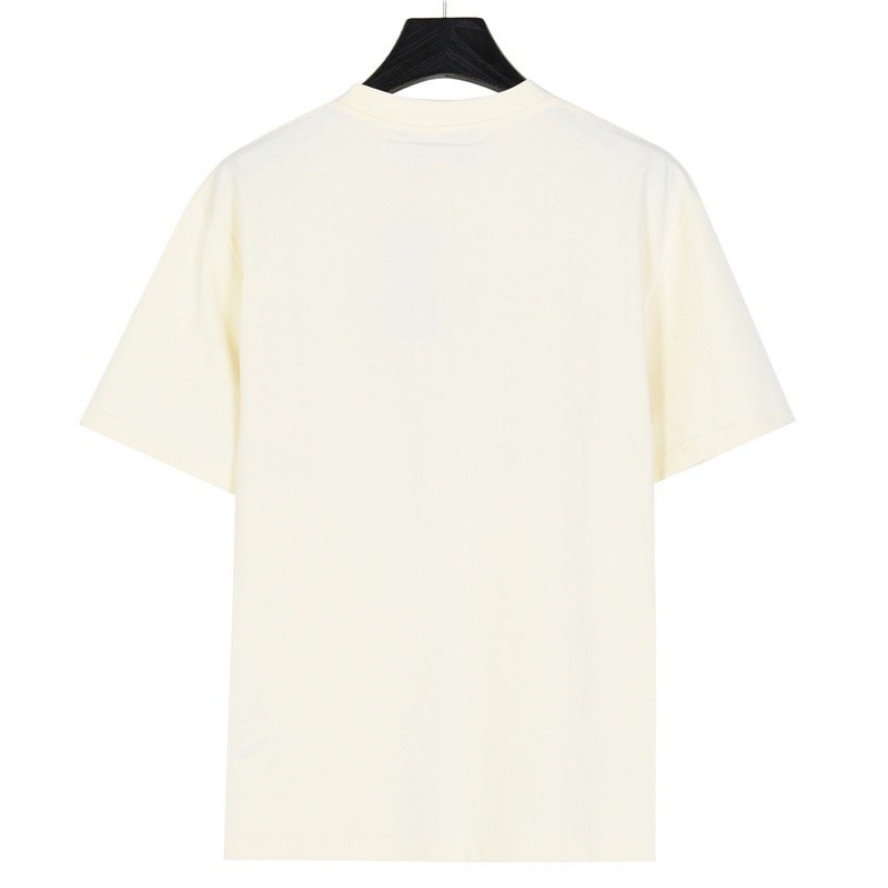 Cream Crewneck T-Shirt with Textured Leather Pocket view