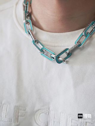 Louis Vuitton LV Monogram Bamboo Blue Enamel Link Necklace