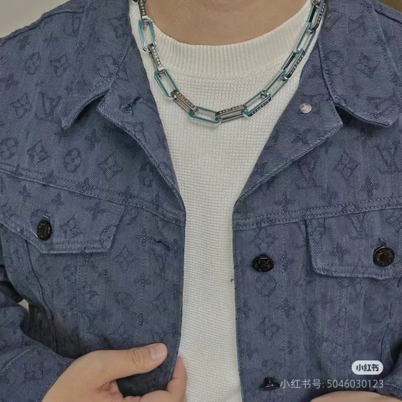 Louis Vuitton LV Monogram Bamboo Blue Enamel Link Necklace view