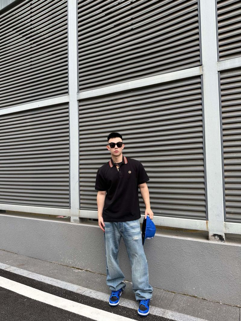 Moncler Black Polo Shirt with Red Collar Trim