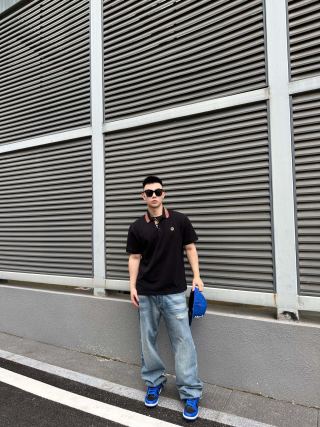Moncler Black Polo Shirt with Red Collar Trim