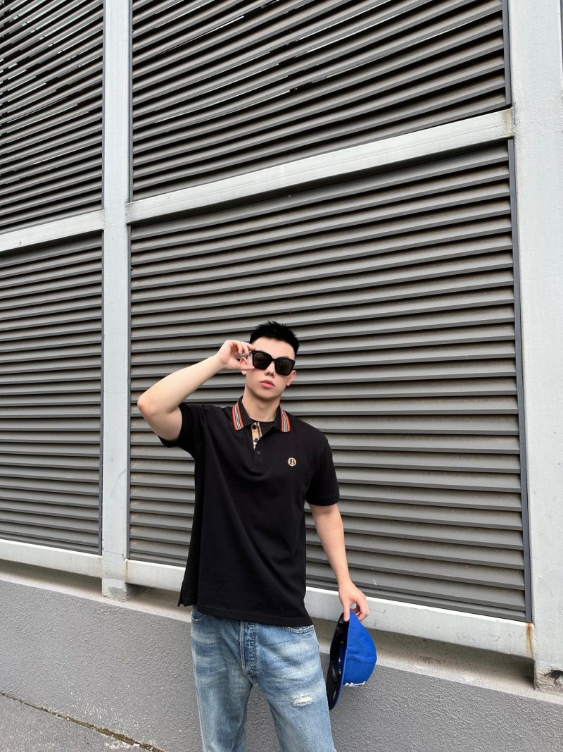 Moncler Black Polo Shirt with Red Collar Trim view